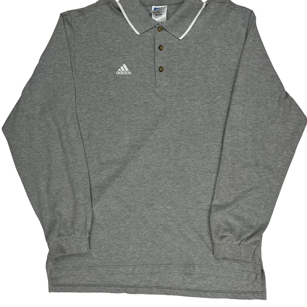 Adidas Long Sleeve Polo Shirt - XL Grey Cotton - Image 5