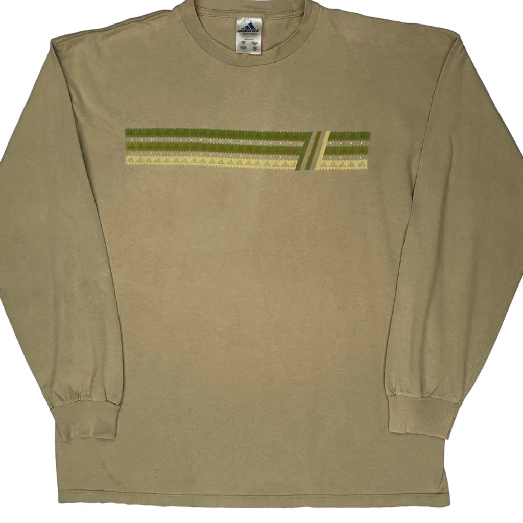Adidas Striped Long Sleeve T-Shirt - XL Beige Cotton - Image 4