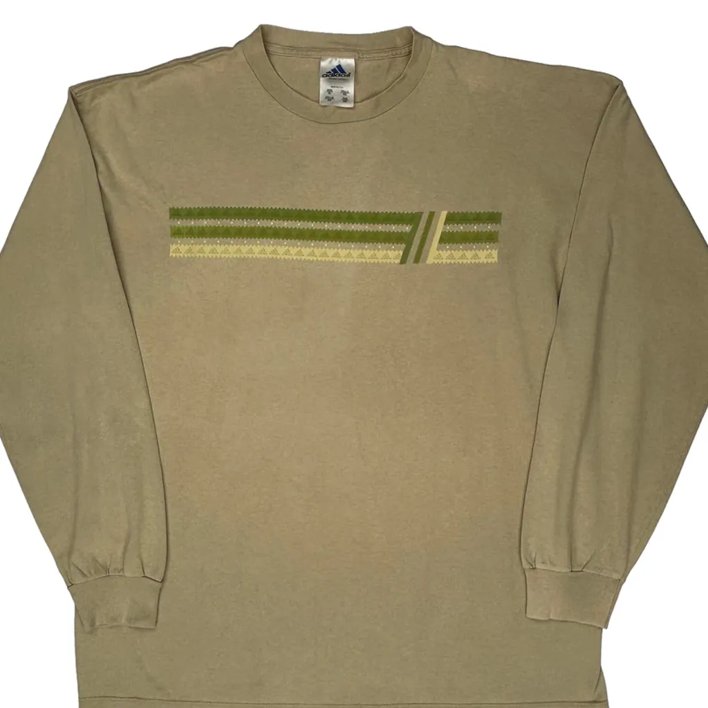 Adidas Striped Long Sleeve T-Shirt - XL Beige Cotton - Image 5