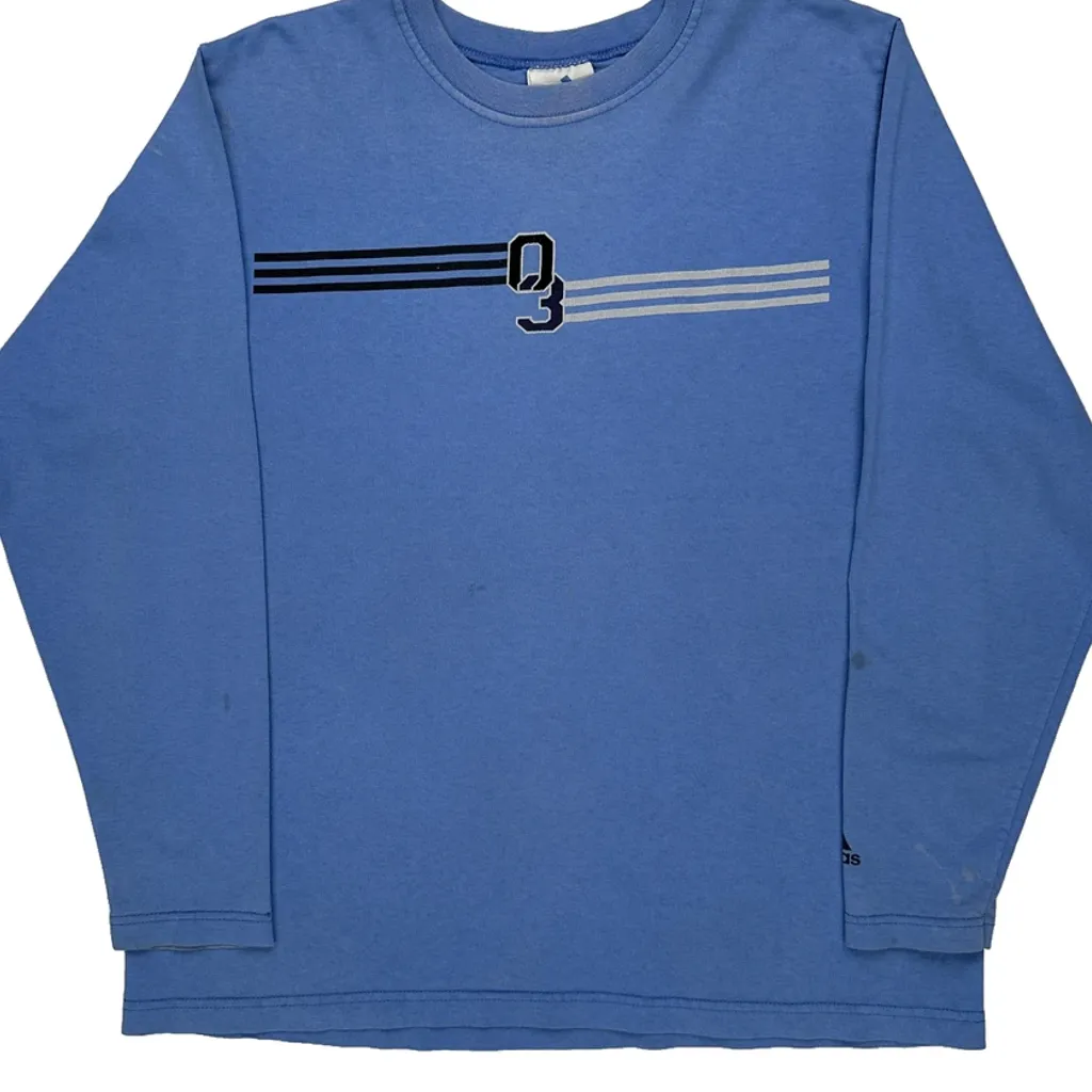 Adidas Striped Long Sleeve T-Shirt - Large Blue Cotton - Image 5
