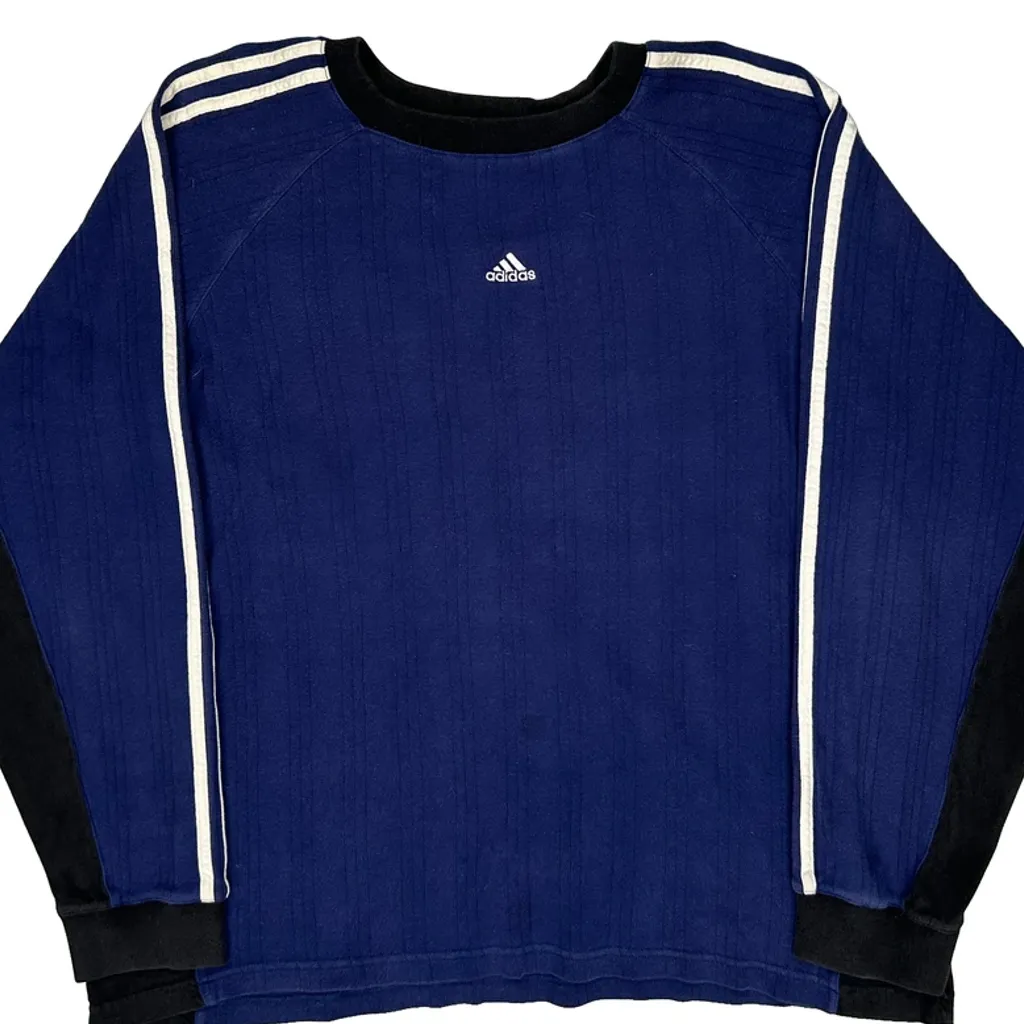 Adidas Striped Long Sleeve T-Shirt - XL Blue Cotton - Image 4