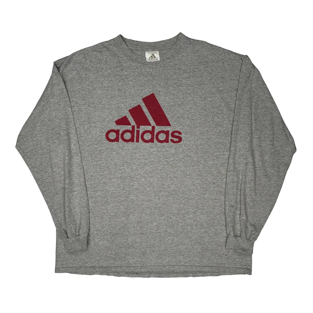Adidas Long Sleeve T-Shirt - XL Grey Cotton