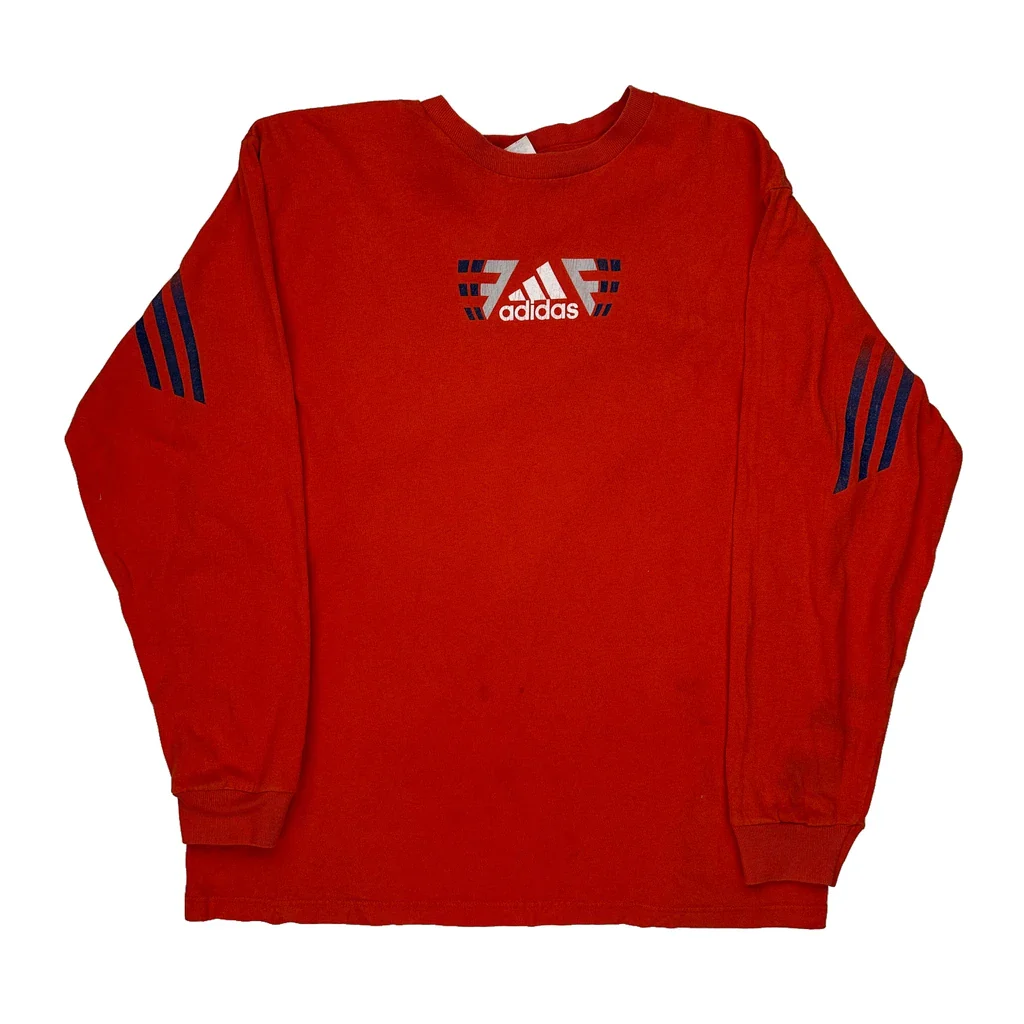 Adidas Long Sleeve T-Shirt - Large Red Cotton