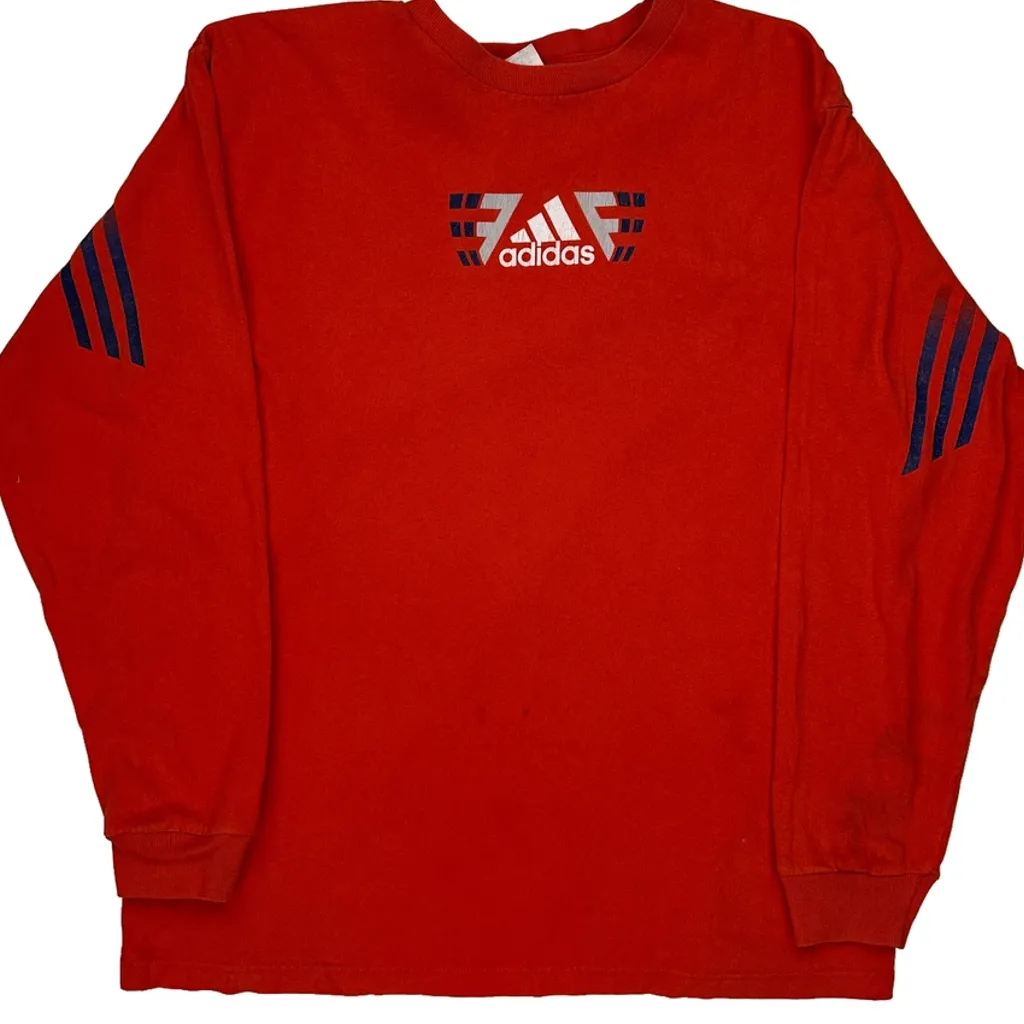 Adidas Long Sleeve T-Shirt - Large Red Cotton - Image 5