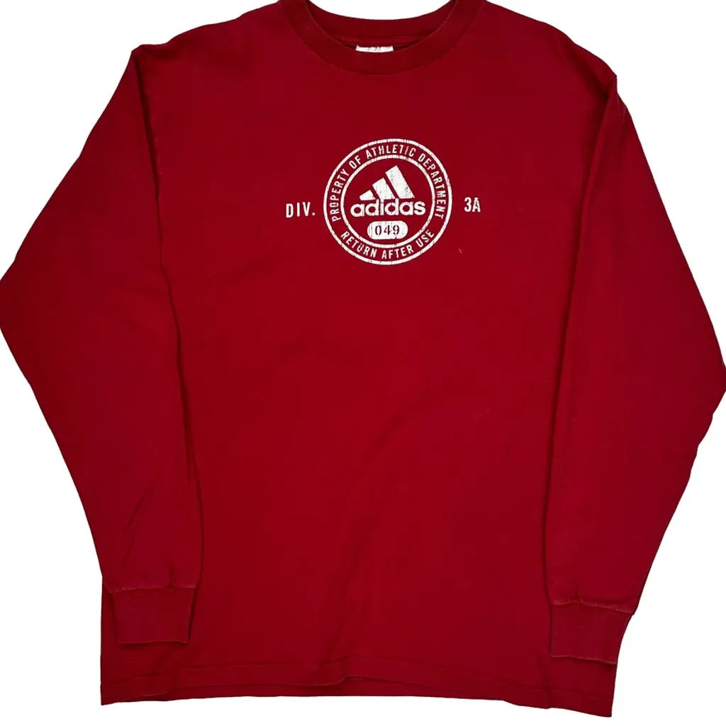 Adidas Graphic Long Sleeve T-Shirt - XL Red Cotton - Image 4