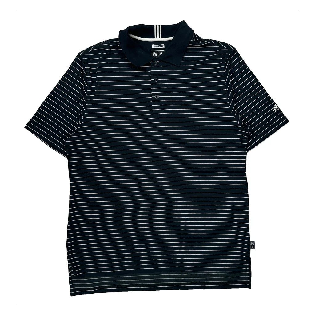 Adidas Striped Polo Shirt - Medium Navy Cotton