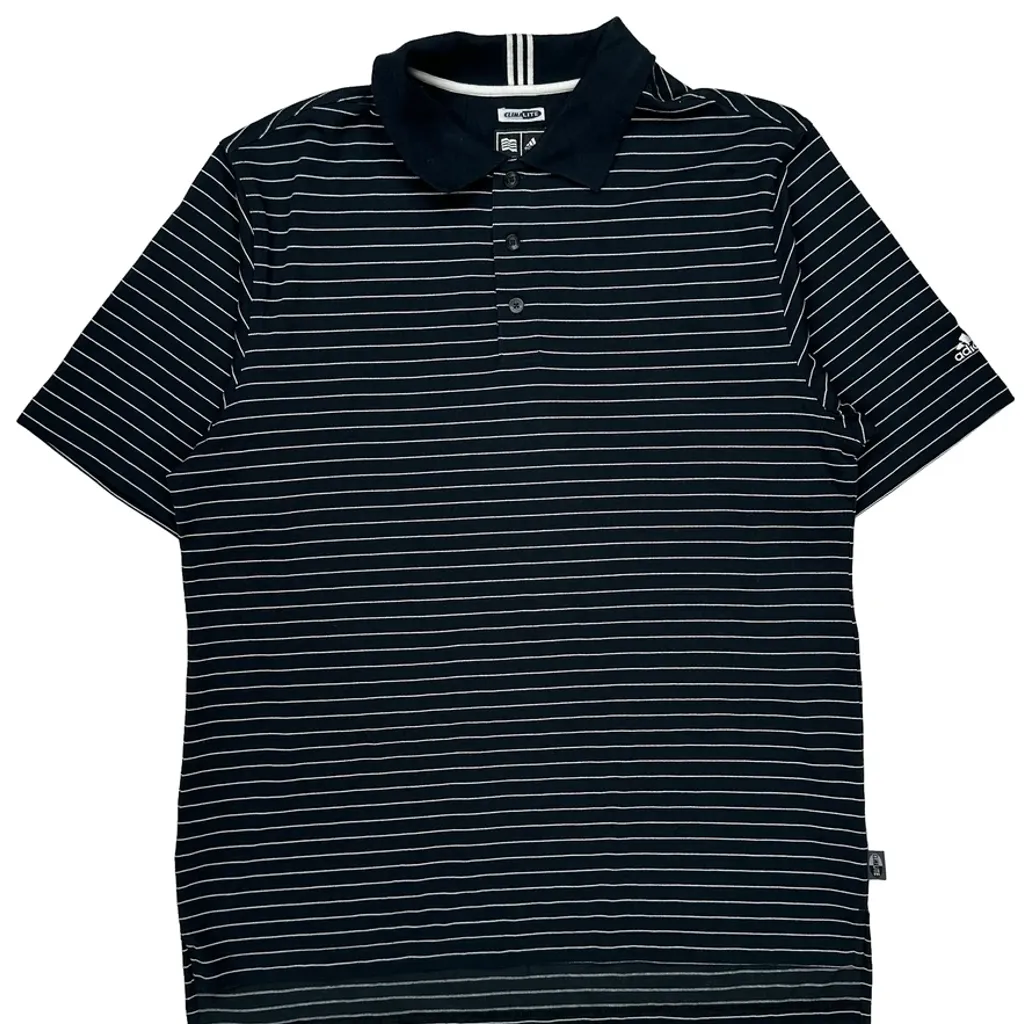 Adidas Striped Polo Shirt - Medium Navy Cotton - Image 5