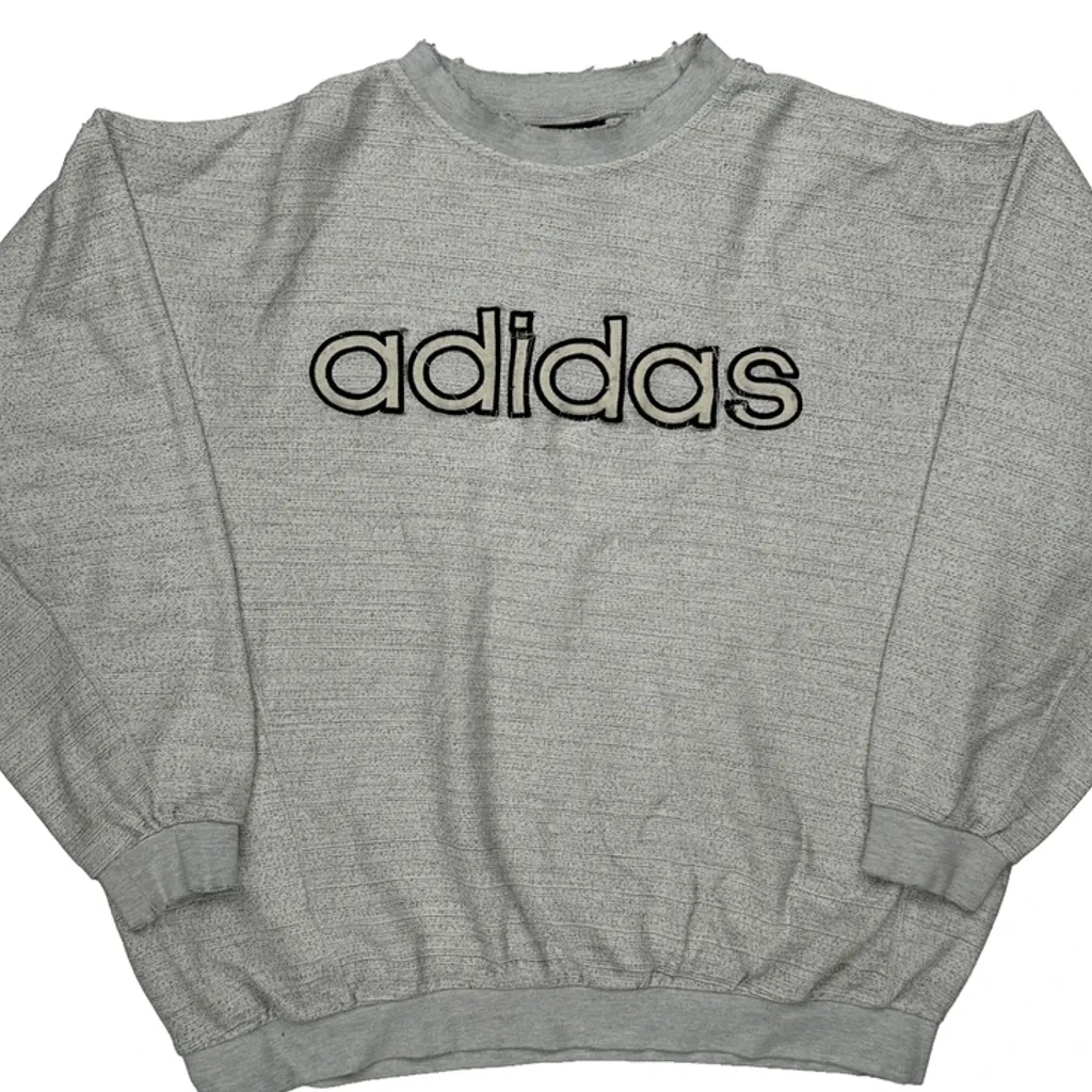 Adidas Spellout Sweatshirt - XL Grey Cotton - Image 4