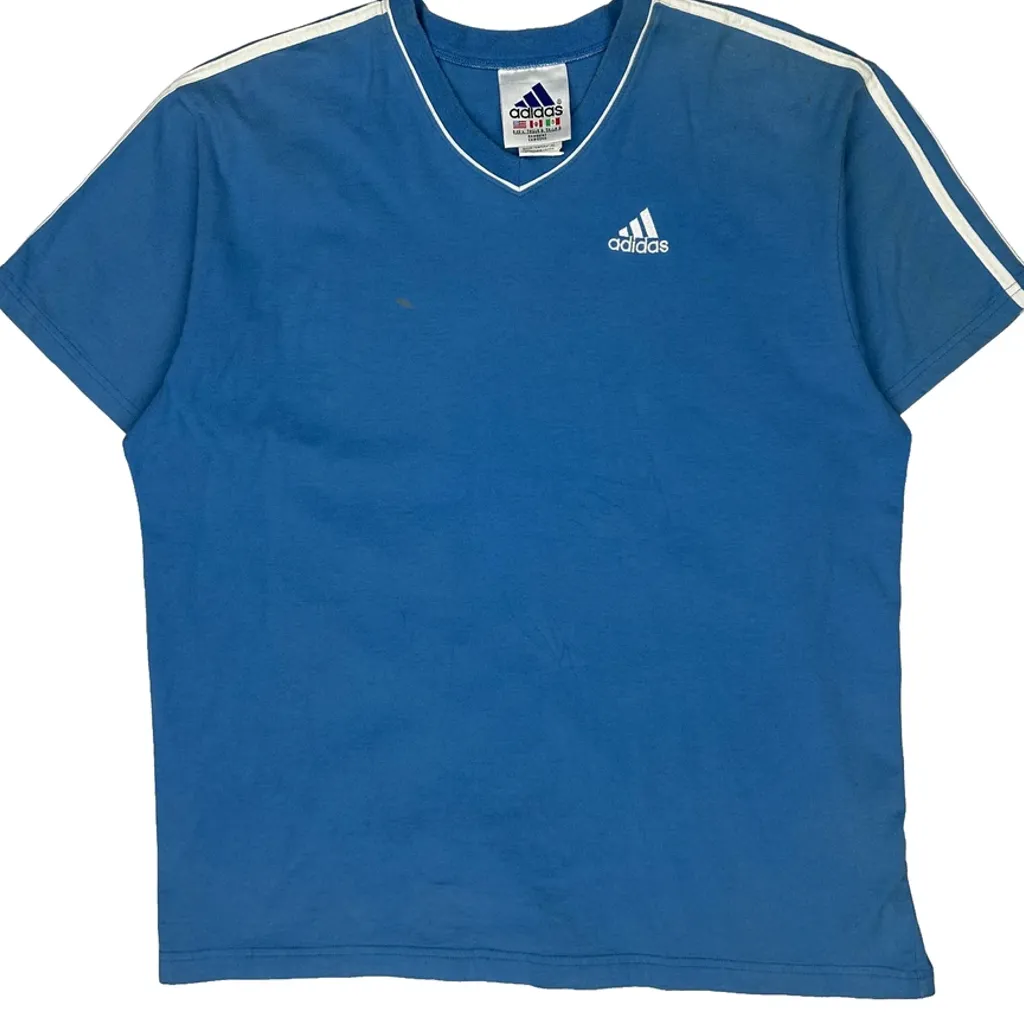 Adidas V-Neck T-Shirt - Large Blue Cotton - Image 5