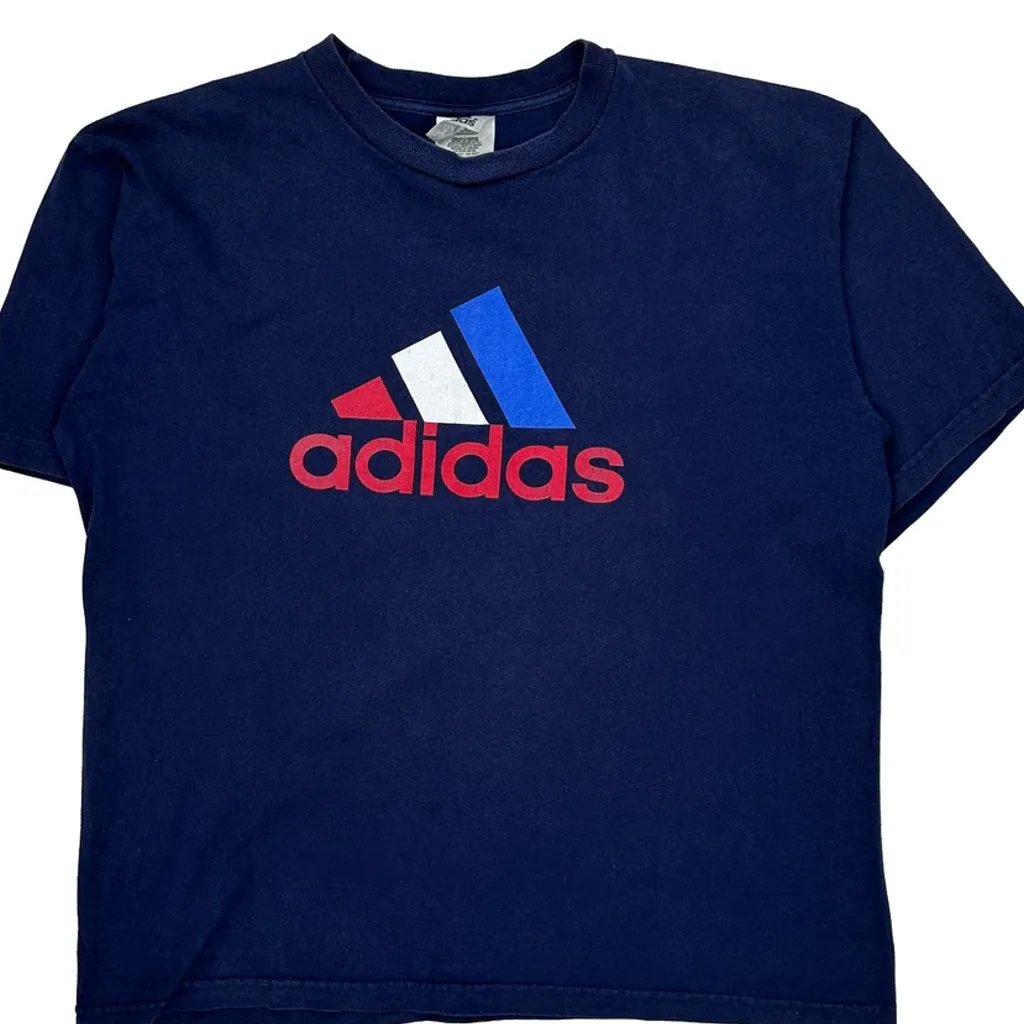 Adidas Graphic T-Shirt - Large Blue Cotton - Image 4