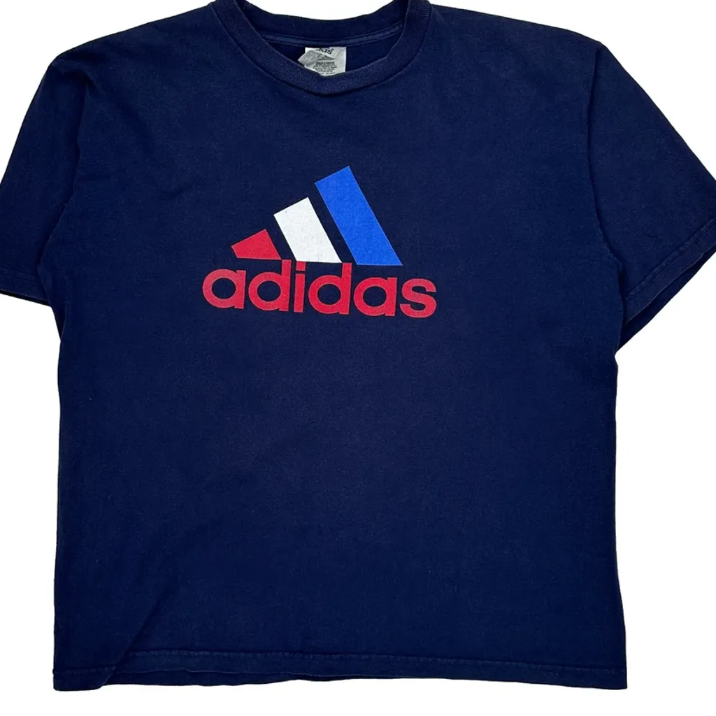 Adidas Graphic T-Shirt - Large Blue Cotton - Image 5