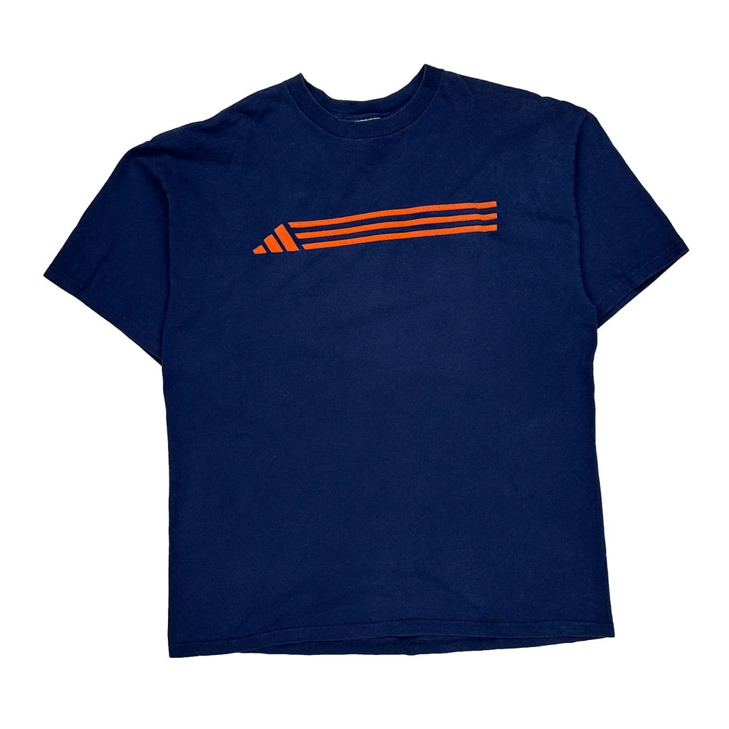 Adidas Striped T-Shirt - Large Orange Cotton