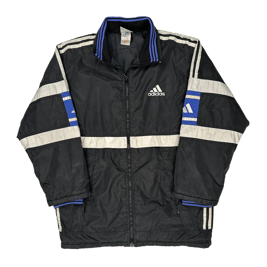 Adidas Striped Track Jacket - Large Black Polyester
