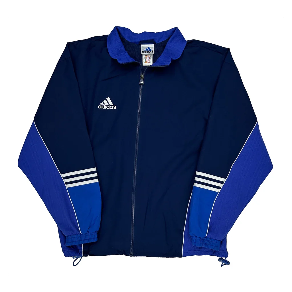 Adidas Striped Track Jacket - Large Blue Polyester