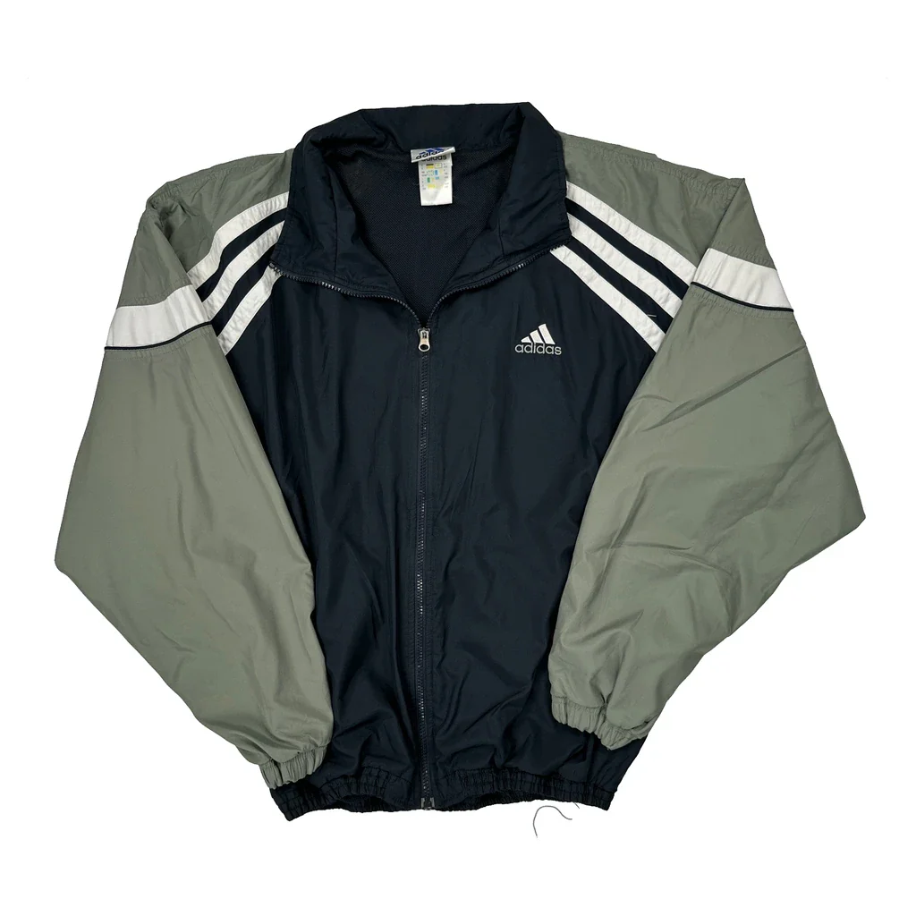Adidas Striped Track Jacket - Large Green Polyester