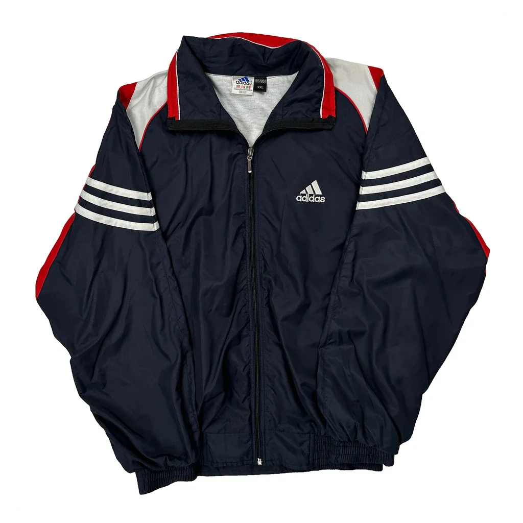 Adidas Striped Track Jacket - 2XL Navy Polyester