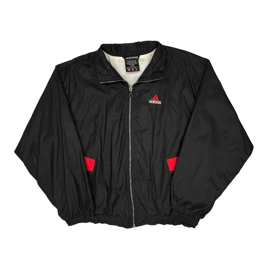 Adidas Spellout Windbreaker - Large Black Cotton Blend