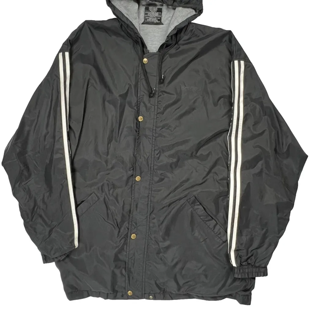 Adidas Striped Windbreaker - Large Black Polyester - Image 5