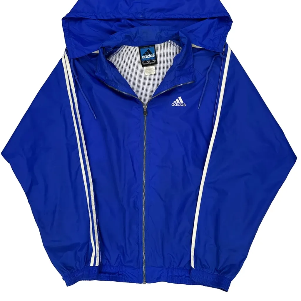 Adidas Striped Windbreaker - Large Blue Nylon - Image 6
