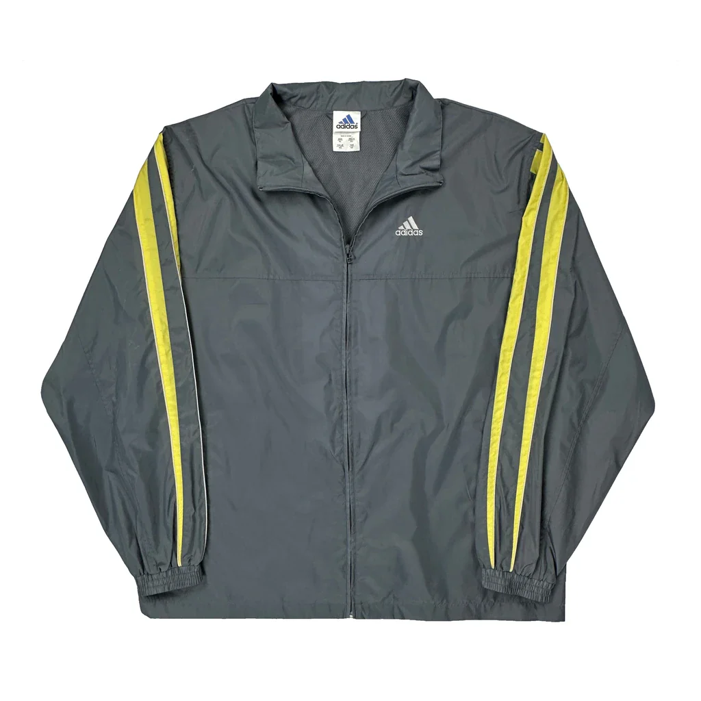 Adidas Striped Windbreaker - XL Grey Polyester