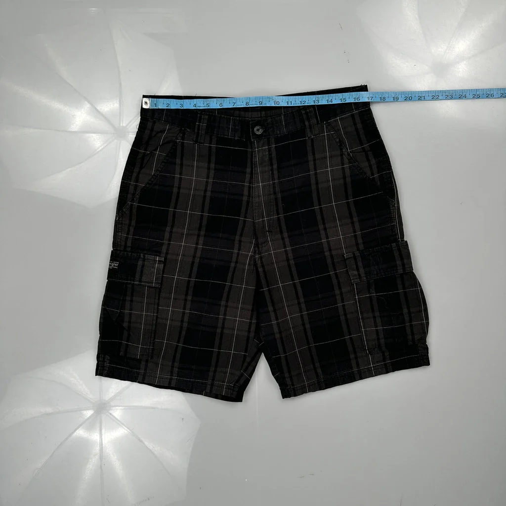 Aeropostale Checked Cargo Shorts - 34W 10L Black Cotton - Image 3