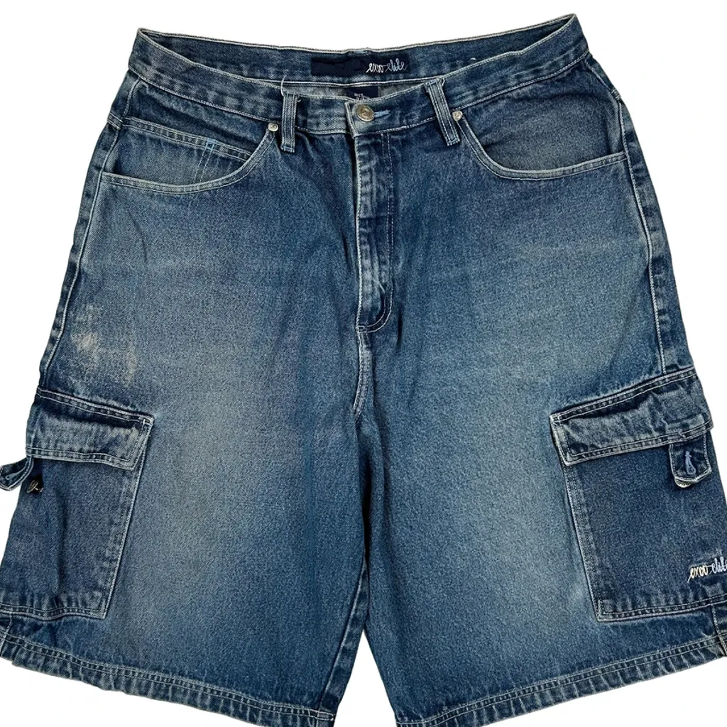 Aeropostale Baggy Cargo Denim Shorts - 33W 11L Blue Cotton - Image 10