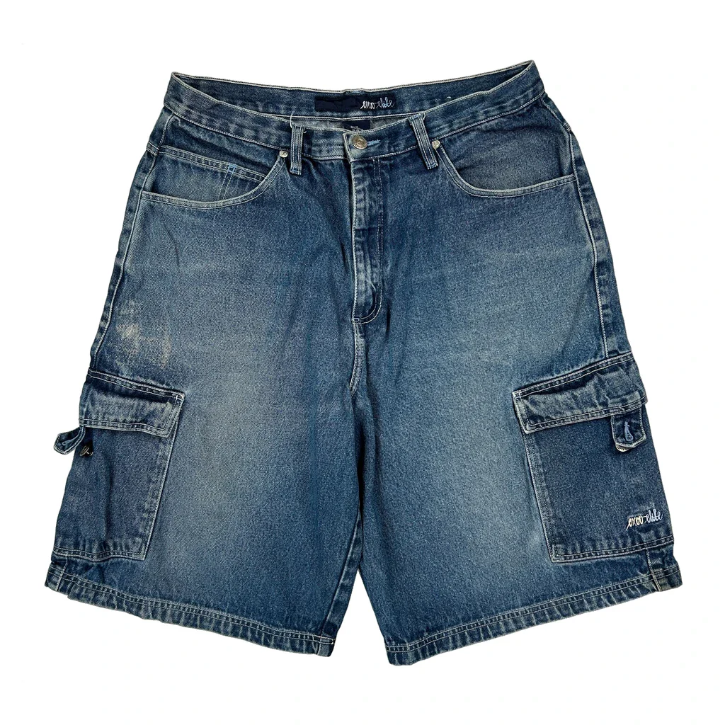 Aeropostale Baggy Cargo Denim Shorts - 33W 11L Blue Cotton - Image 2