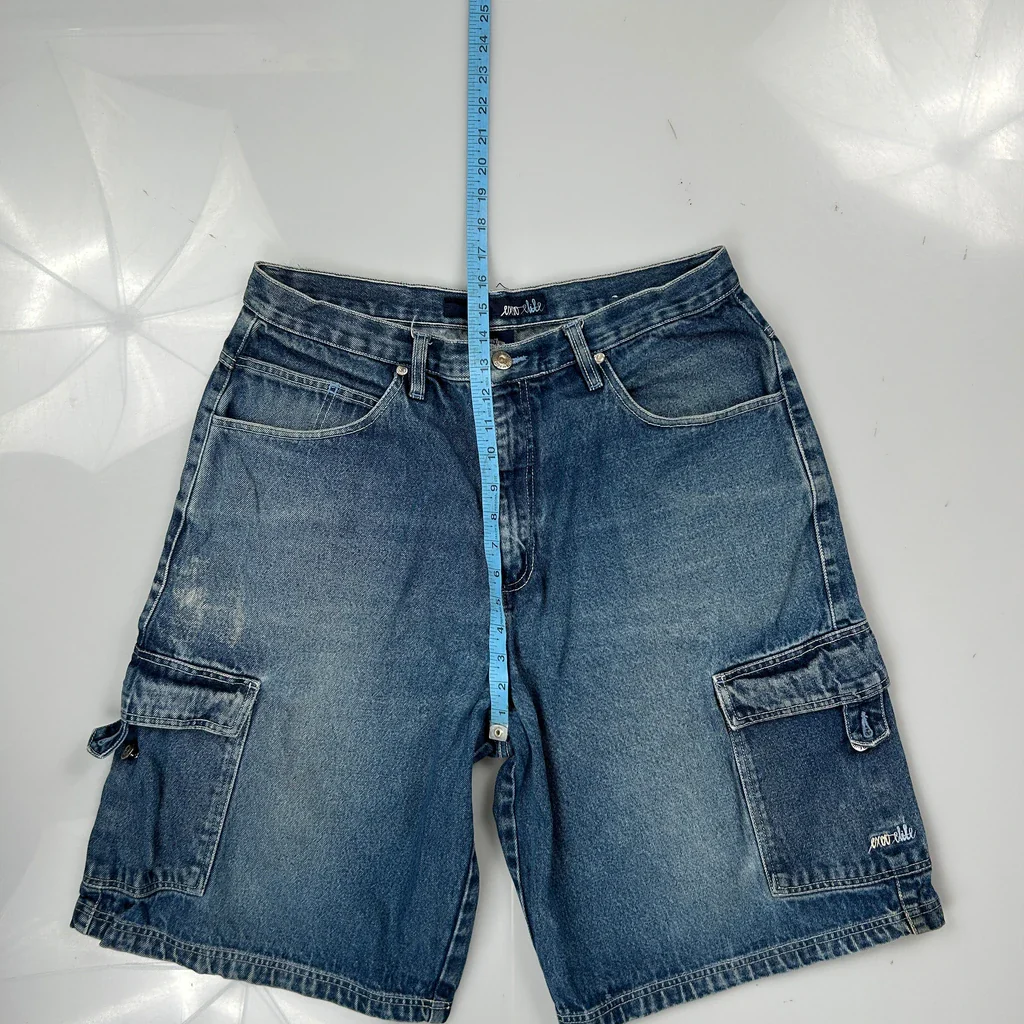 Aeropostale Baggy Cargo Denim Shorts - 33W 11L Blue Cotton - Image 4