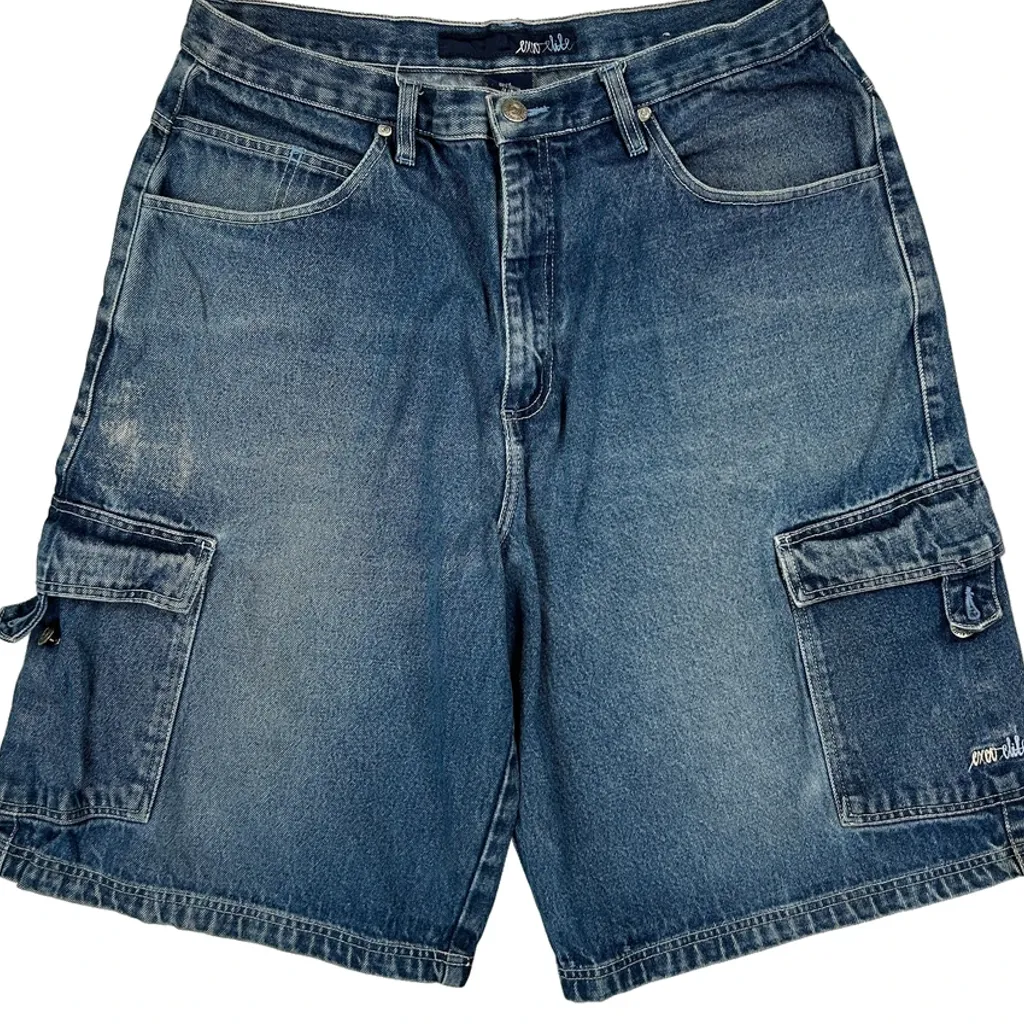 Aeropostale Baggy Cargo Denim Shorts - 33W 11L Blue Cotton - Image 9