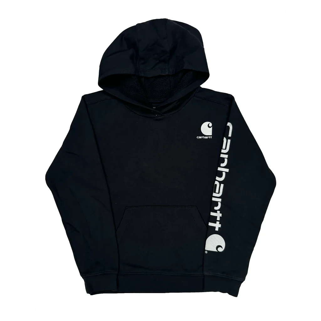 Age 10-12 Carhartt Spellout Hoodie - Large Black Cotton