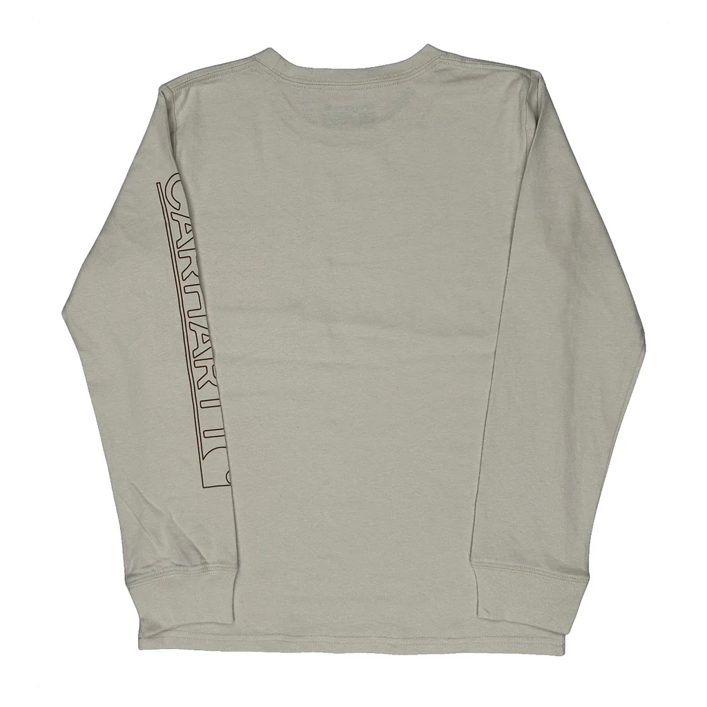 Age 10-12 Carhartt Long Sleeve T-Shirt - Medium Cream Cotton - Image 2