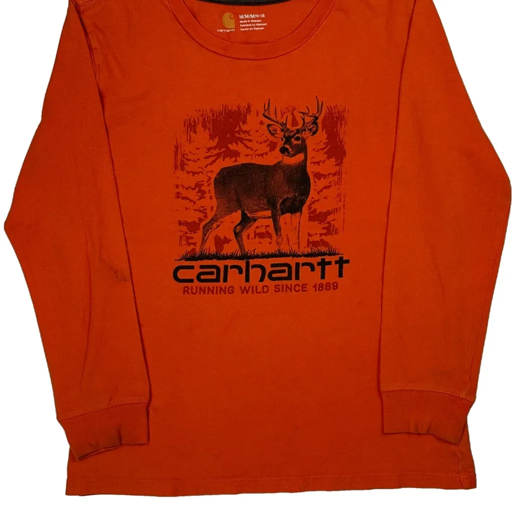 Age 10-12 Carhartt Graphic Long Sleeve T-Shirt - Medium Orange Cotton - Image 4
