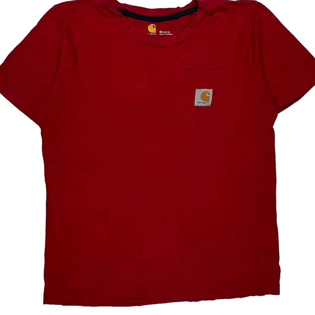 Age 10-12 Carhartt T-Shirt - Medium Red Cotton - Image 6