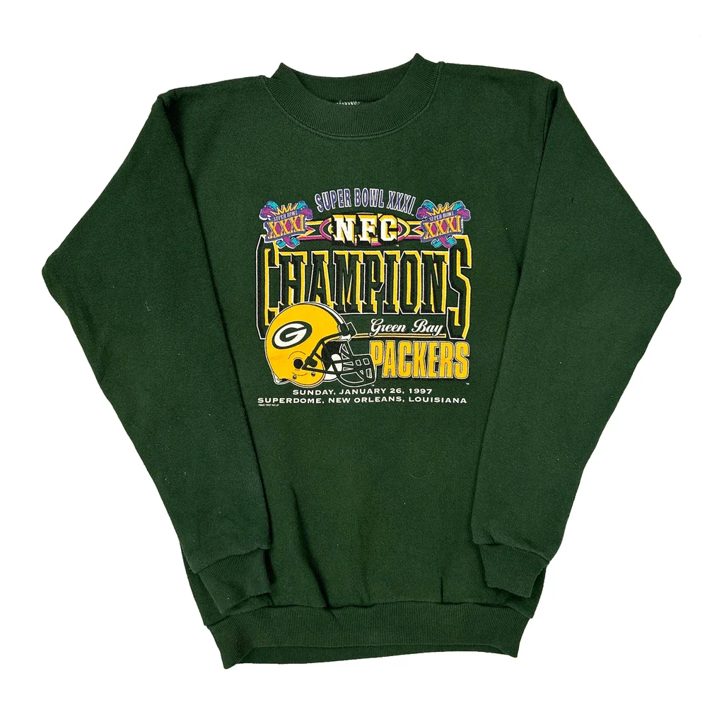Age 10-12 Green Bay Packers Logo Athletics Graphic Long Sleeve T-Shirt - Medium Green Cotton