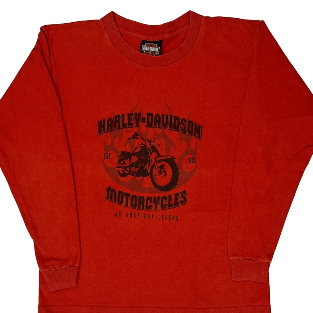 Age 10-12 Harley Davidson Graphic Long Sleeve T-Shirt - Medium Red Cotton - Image 5