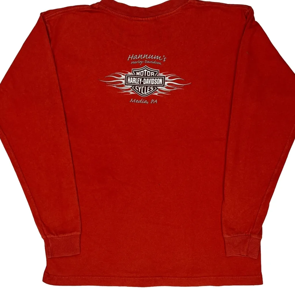 Age 10-12 Harley Davidson Graphic Long Sleeve T-Shirt - Medium Red Cotton - Image 7