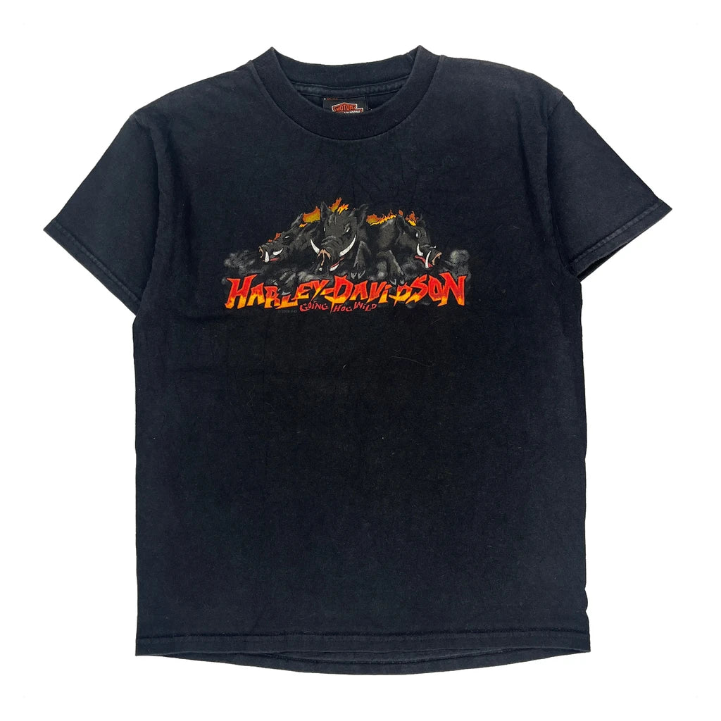Age 10-12 Harley Davidson Graphic T-Shirt - Medium Black Cotton