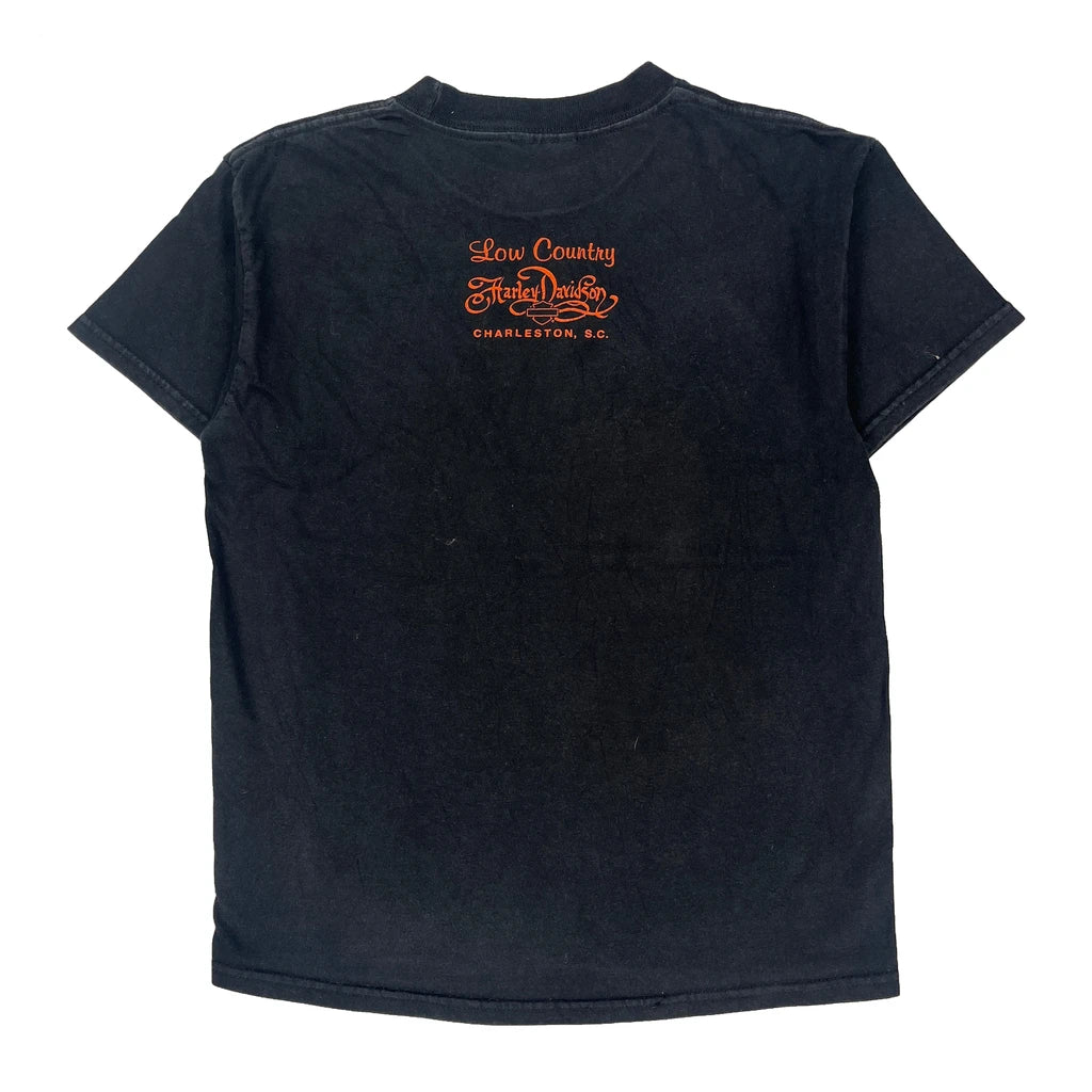 Age 10-12 Harley Davidson Graphic T-Shirt - Medium Black Cotton - Image 2