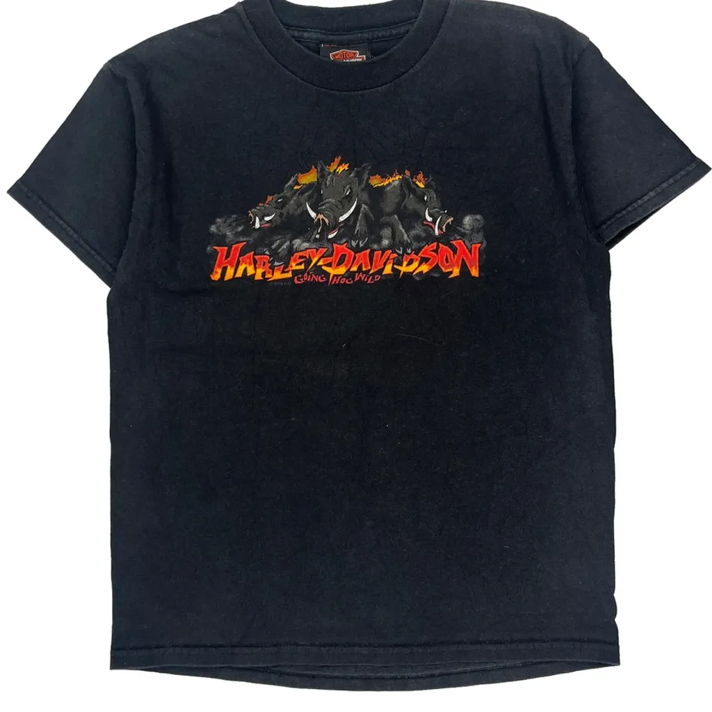 Age 10-12 Harley Davidson Graphic T-Shirt - Medium Black Cotton - Image 4