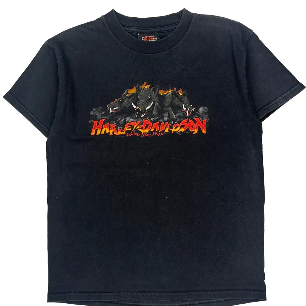 Age 10-12 Harley Davidson Graphic T-Shirt - Medium Black Cotton - Image 5