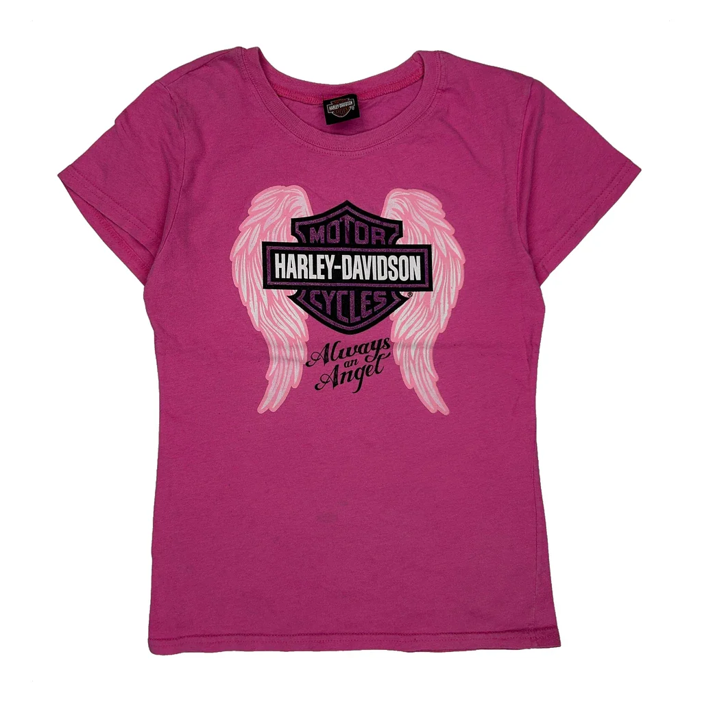 Age 10-12 Harley Davidson T-Shirt - Medium Pink Cotton