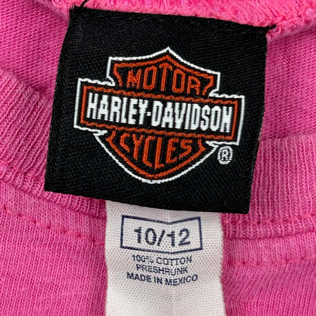 Age 10-12 Harley Davidson T-Shirt - Medium Pink Cotton - Image 3