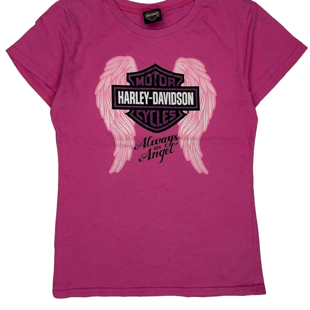 Age 10-12 Harley Davidson T-Shirt - Medium Pink Cotton - Image 5