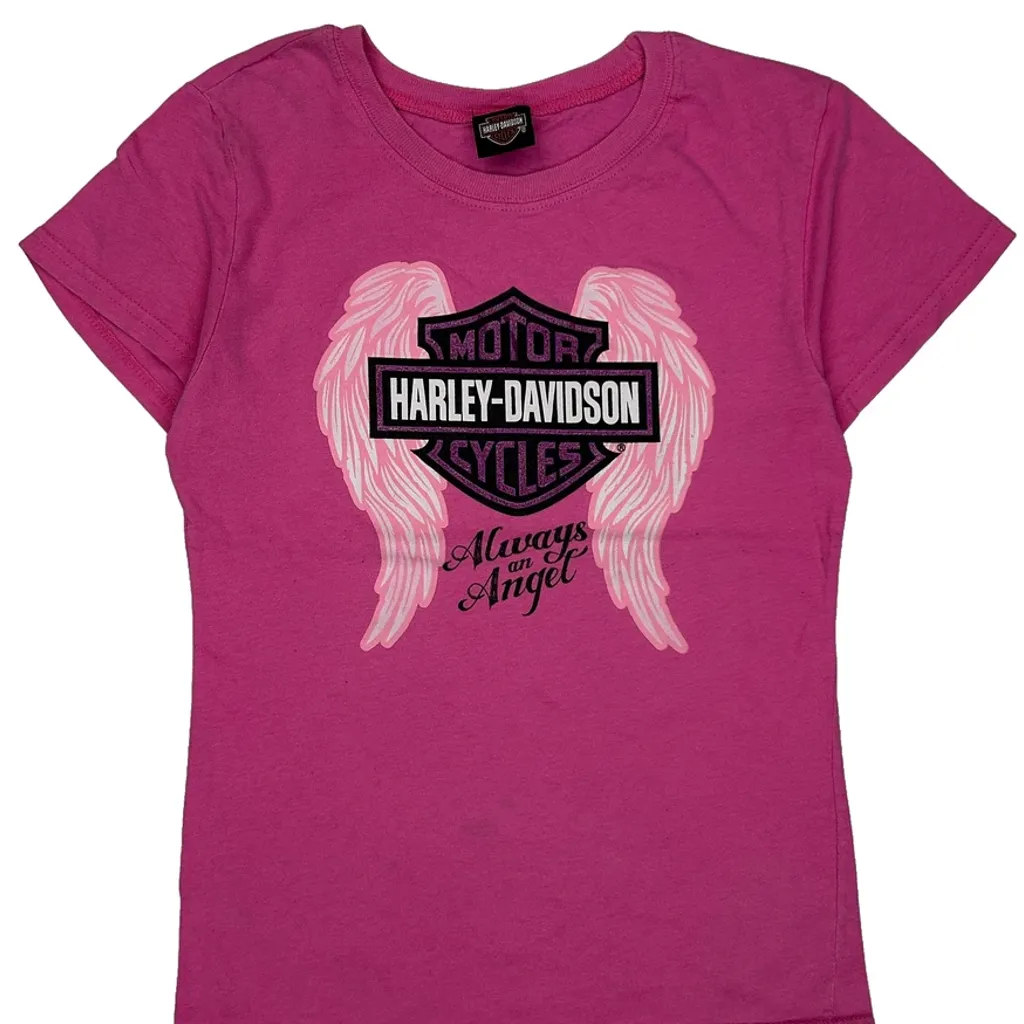 Age 10-12 Harley Davidson T-Shirt - Medium Pink Cotton - Image 6