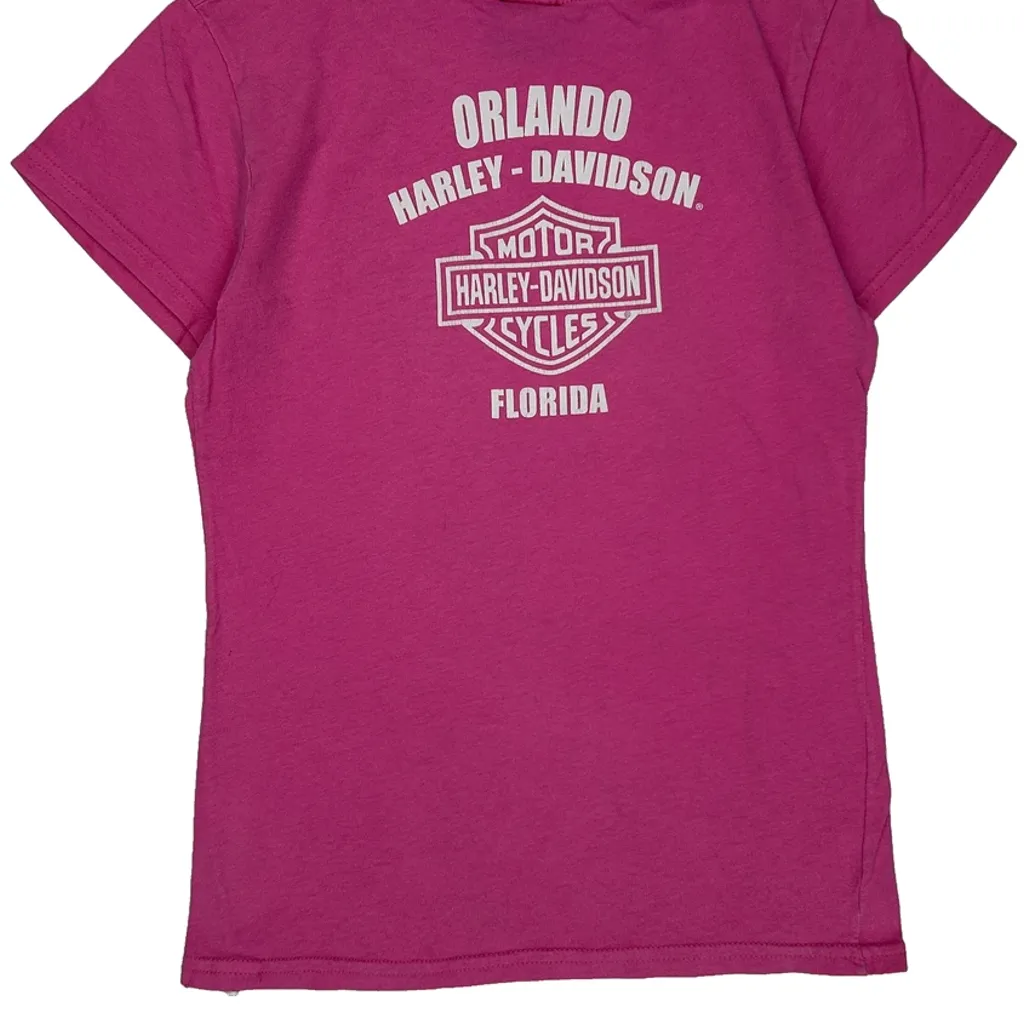 Age 10-12 Harley Davidson T-Shirt - Medium Pink Cotton - Image 7