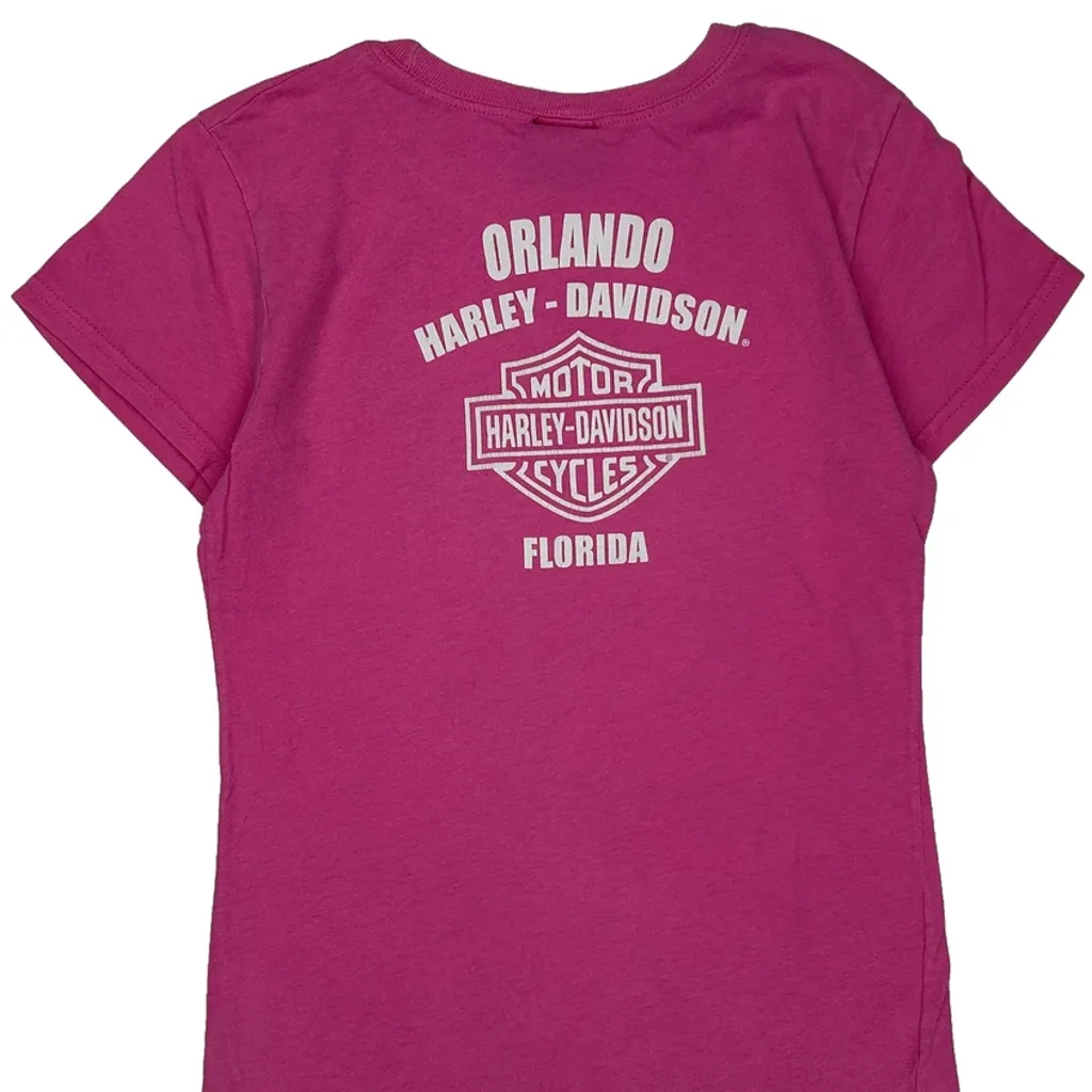 Age 10-12 Harley Davidson T-Shirt - Medium Pink Cotton - Image 8