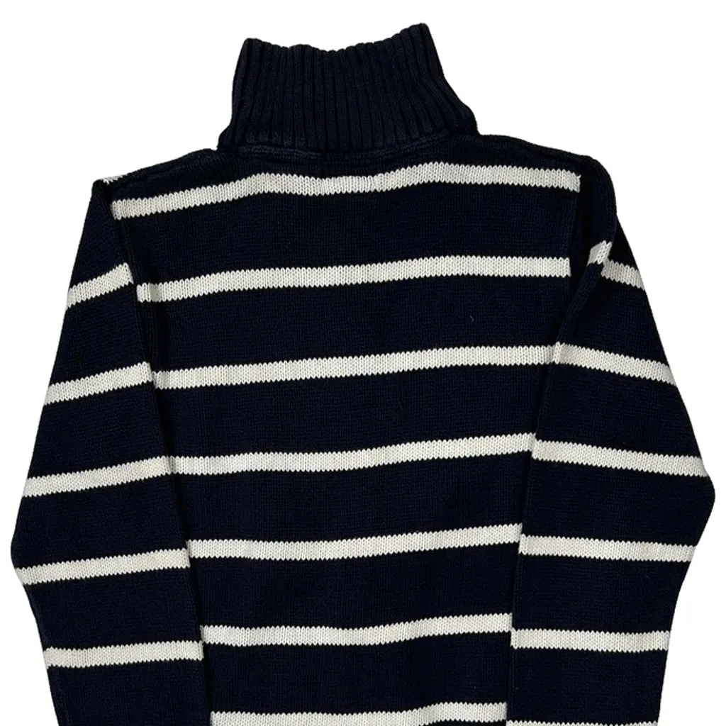 Age 10-12 Polo By Ralph Lauren Striped 1/4 Zip - Large Navy Cotton - Image 7