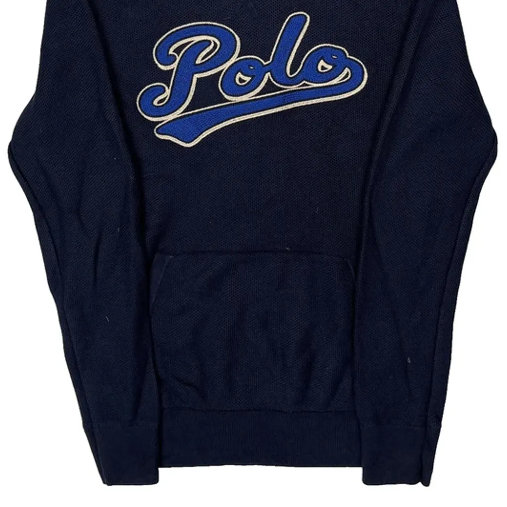 Age 10-12 Polo By Ralph Lauren Spellout Hoodie - Medium Navy Cotton - Image 4