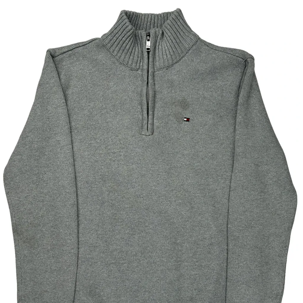 Age 10-12 Tommy Hilfiger 1/4 Zip - Medium Gray Cotton - Image 4