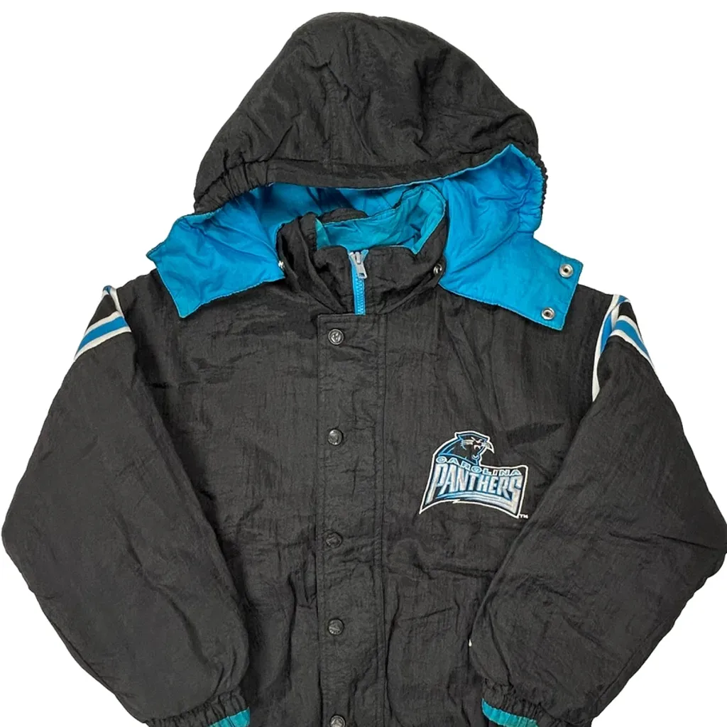 Age 10 Carolina Panthers Starter Jacket - Small Black Polyester - Image 4